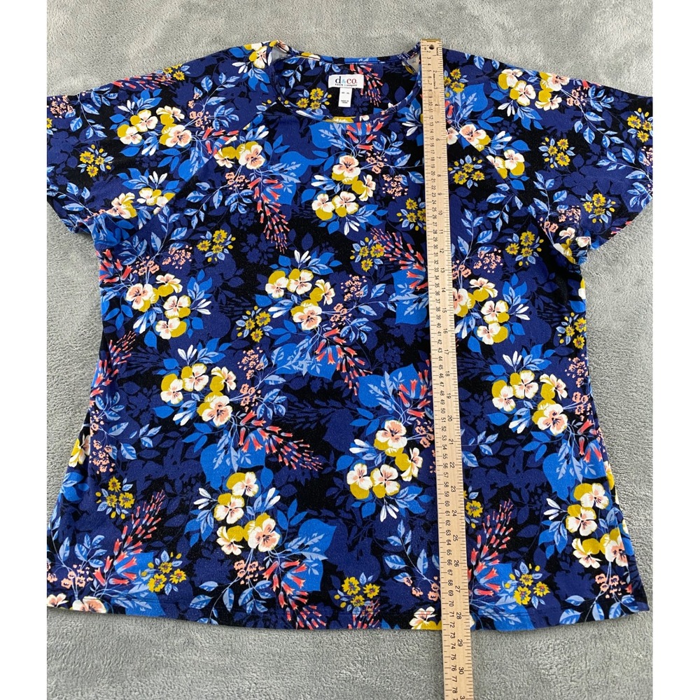 Denim & Co Womens XL Blue Floral Short Sleeve Crew Neck Knit Top Casual Relaxed - Picture 6 of 9